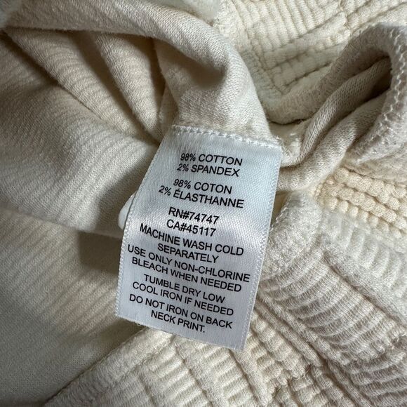 Natural Reflections Cream Ribbed Pullover Smocked Tie Hem Hooded Sweatshirt - Picture 8 of 8